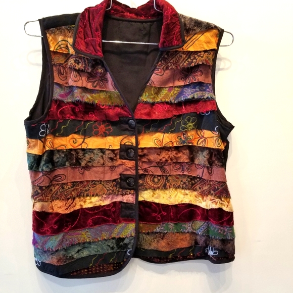 Retro Look Vest Top  Mixed Fabric Cropped Sleeveless Vest M - Picture 1 of 9